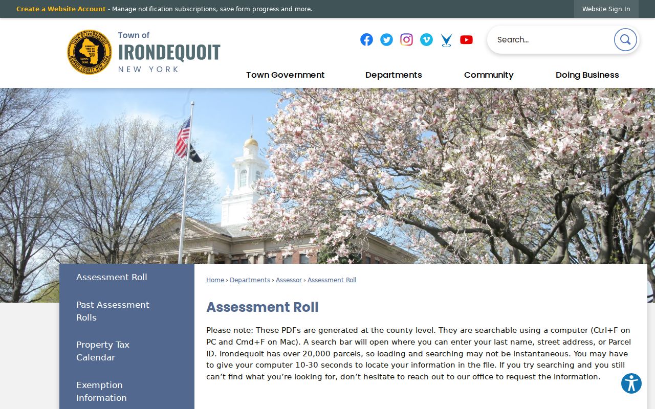 Irondequoit residents directory assessment roll search page