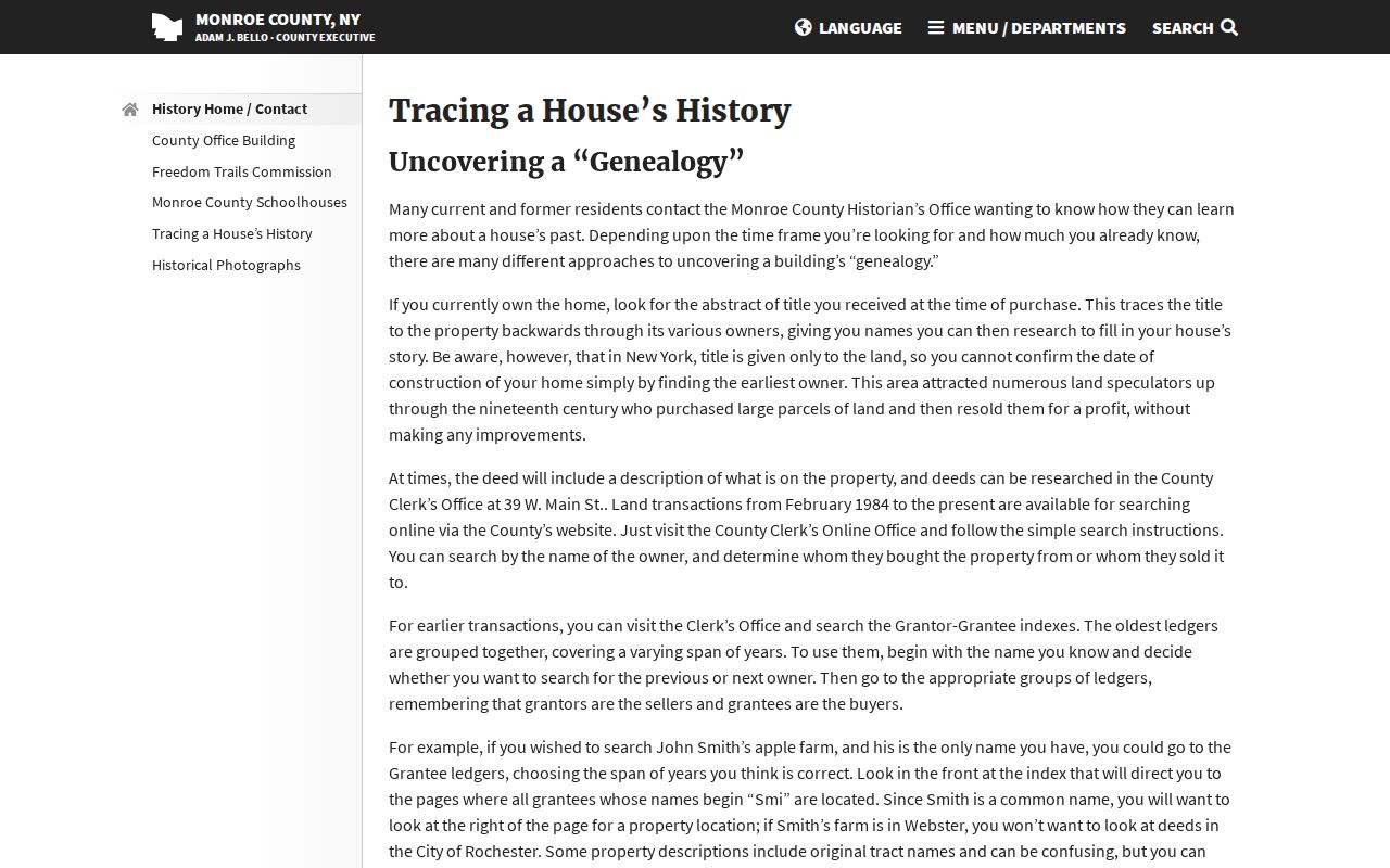 Irondequoit previous residents grantor grantee deed-chain history guide
