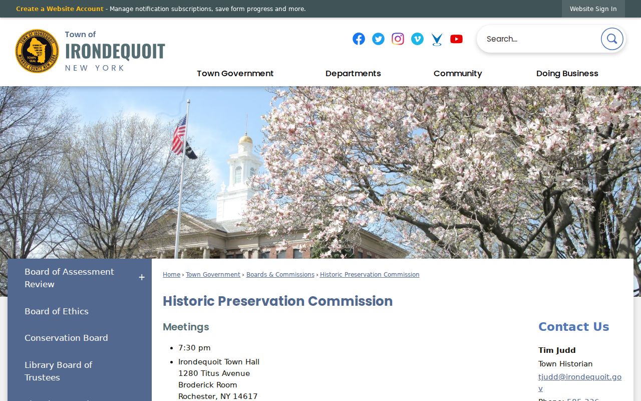 Irondequoit city directory historic preservation landmark research screen