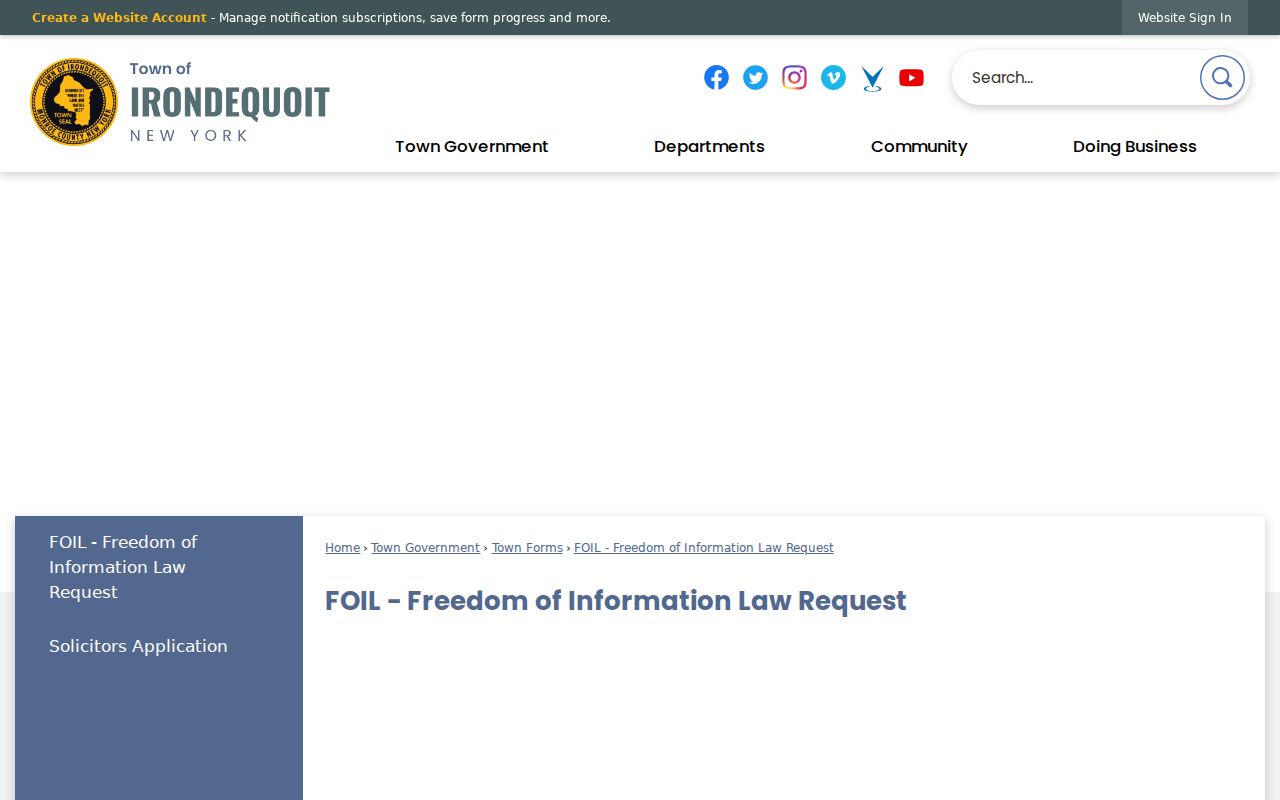 Irondequoit residents directory FOIL request access page