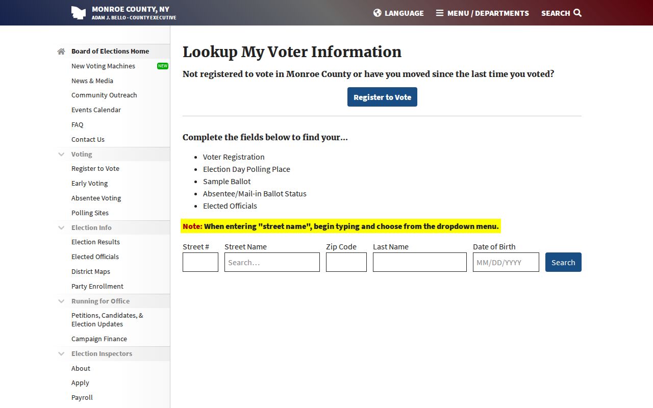 Irondequoit residents directory Monroe County voter lookup fields