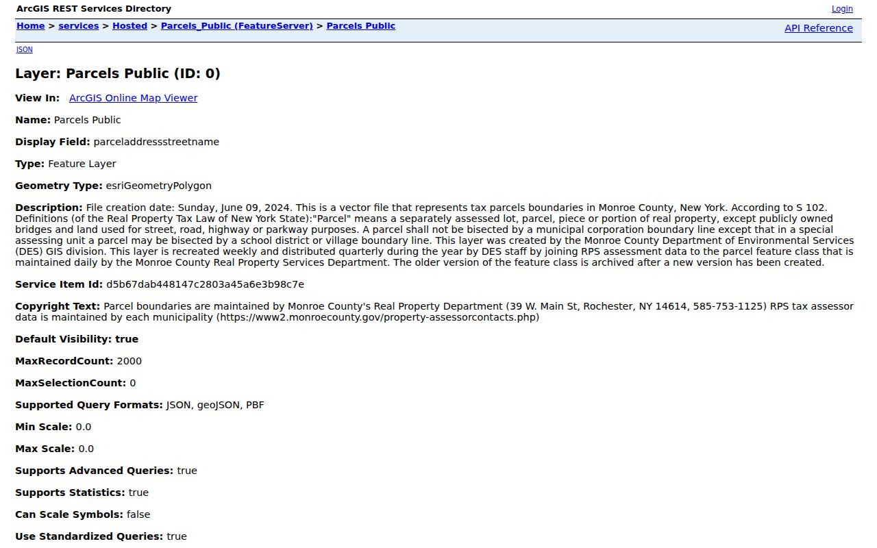 Irondequoit ZIP code directory parcel metadata with ZIP field and query options